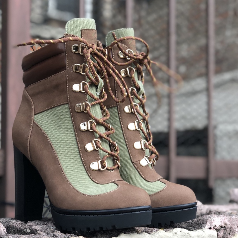 Brand New TAMIKO - WALNUT/ ARMY GREEN Josephine Valerie Luxury Heel Boots